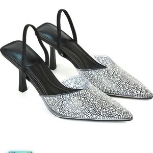 Women's Slingback Court Shoes Ladies Stilettos Perspex Pearl Size 40